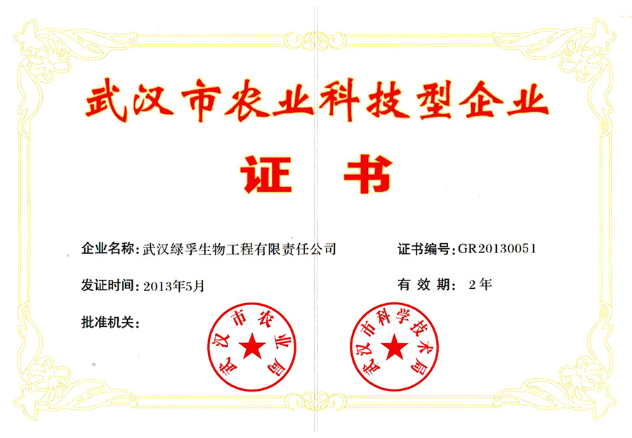 Wuhan agricultural science and technology enterprise certificate